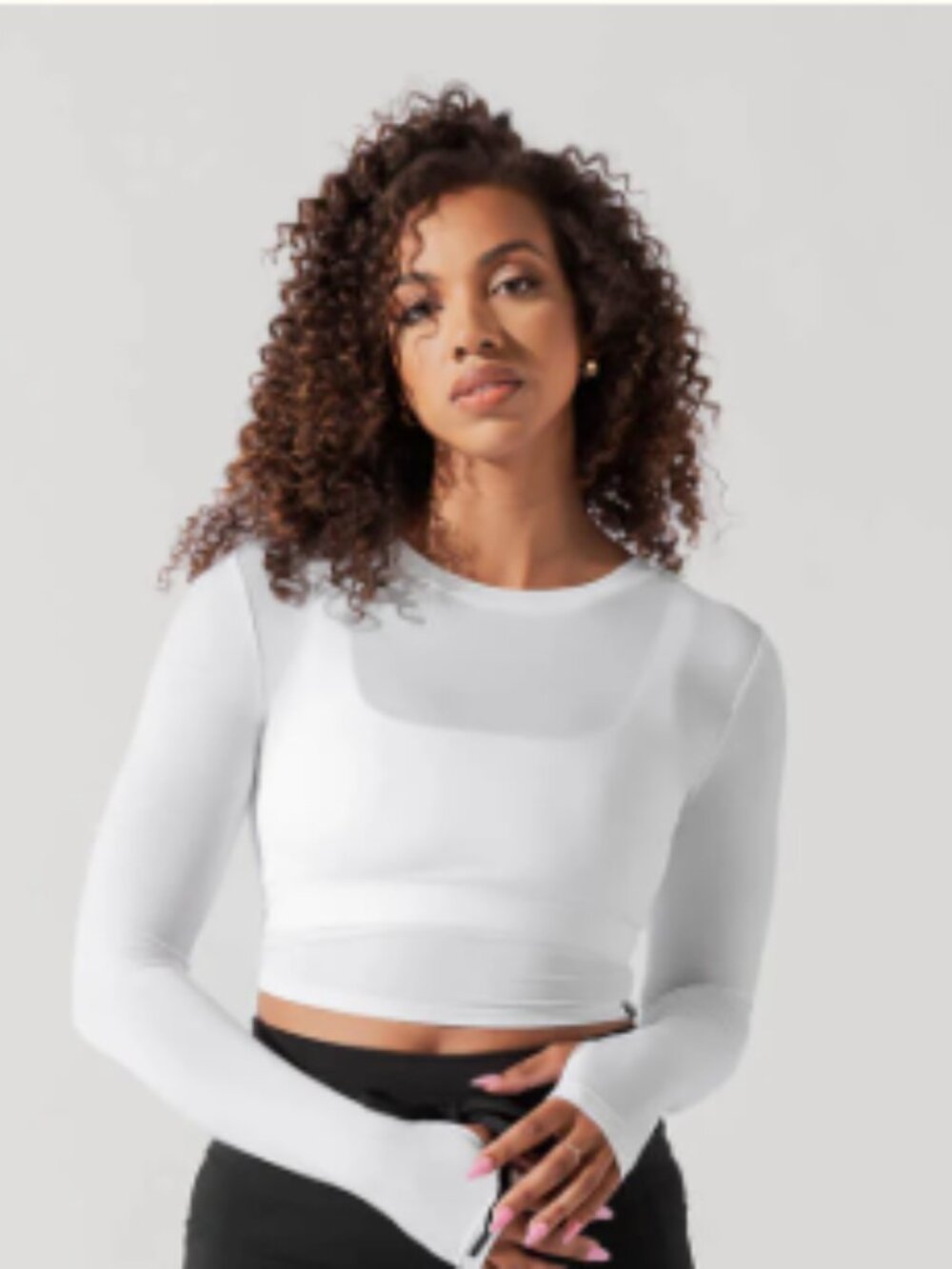 White Long-Sleeve Crop Top - Women's Lightweight Stretch